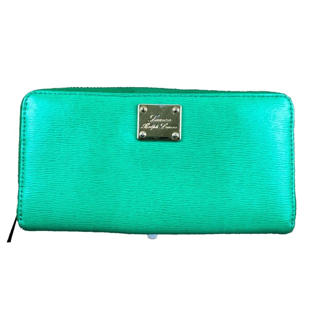Ralph Lauren Sloan Street Zip Around Wallet Green Gold Hardware